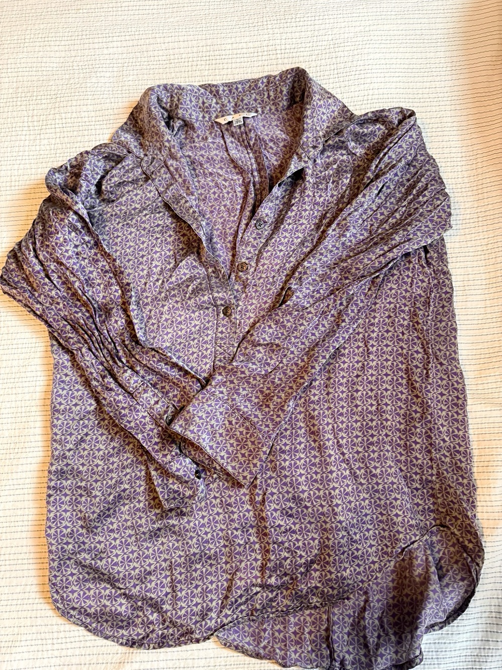 CAbi Purple Geometric Button-Up Blouse